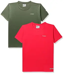 Charged Play-005 Interlock Knit Geomatric Emboss Round Neck Sports T-Shirt Grape-Green Size Xl And Pulse-006 Checker Knitt Round Neck Sports T-Shirt Red Size Xl