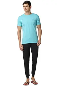 Peter England Men Blue Solid Casual T Shirt and Joggers
