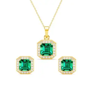 Clara 925 Sterling Silver Amati Green Solitaire Pendant Earrings Chain Necklace Jewellery Set | Gold Plated, Swiss Zirconia |Gift for Women and Girls