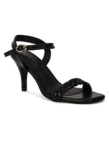 Bruno Manetti Women's Black slipon heels back strap woven Sandals
