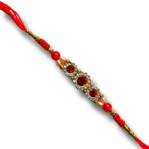 Premium Red & Silver Kundan Floral Rakhi – Handcrafted Designer Rakhi for Rakshabandhan (Model No - R0023)