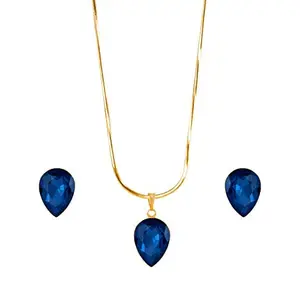 JFL - Jewellery for Less Fashion Gold Plated Big Drop Shape Crystal Pendant Set for Women and Girls (Navy Blue),Valentine