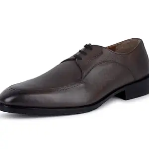 LOUIS STITCH Egyptian Crust Leather Derby Formal Shoes for Men | Lace Up | Comfortable for Business, Casual, Parties - Brunette Brown (LSVXSFPLBB106)