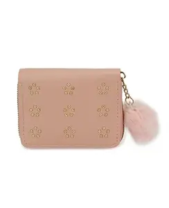 Faux Fur Hand Bag For Woman And Girls Credit Card Holder Wallet Blocking Secure Card Case Id Case Organizer Zipper Wallet Peach Colour