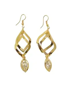 9blings Twisted Geometric Gold Dangle Earrings with Clear Crystal Drops Earrings For Women and Girls