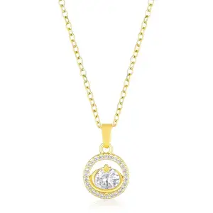 Peora Gold Plated Cubic Zirconia Studded Round Shape Pendant Chain Necklace Jewellery for Women & Girls