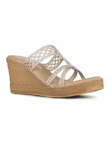 Inc.5 Womens Rose Gold Knoted Round Toe Party Wear Wedge Heel Mules