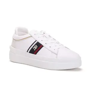 Tommy Hilfiger Leather Solid White Women Flat Sneakers (F23HWFW245) Size- 37
