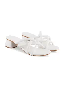FROH FEET Casual Sytlish Striped Block Heel Sandal For Women & Girls | (White, 39)