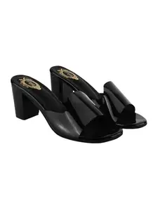 Shoetopia Stylish Transparent Black Block Heels for Women & Girls /UK6