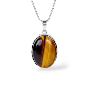 Bling Queen Women's Silver Plated Tiger Eye Oval Pendant With Ball Chain, Women's Pendant Necklace, Trendy Necklace For Girls, Oval Shaped Pendant, Silver Plated Necklace, Pendant Necklace(Silver)