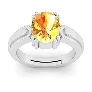 SIDHARTH GEMS 9.25 Ratti 8.00 Carat Unheated Untreatet A+ Quality Natural Yellow Sapphire Pukhraj Gemstone Silver Plated Ring for Women's and Men's (Lab Certified)