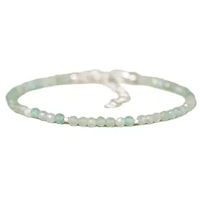 LKBEADS Silver Plated Bracelet with Green Faceted Green Aventurine Beads – Rondelle 3mm – 7 inch Adjustable – For Men & Women|LK_STACK_03422