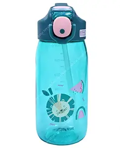 Toyshine Cocoa Tritan Kids Water Bottle With Straw - Spill Proof Straw Valve, Pop Button, BPA Free Water Bottle for Kids School, Soft Handle Grip - Children's Drinkware - 550 ML - GREEN