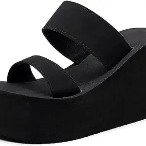 UUNDA Fashion Sandals for Women's and Girl's Wedge Heel Thong Slip On Sandal (black, 4)