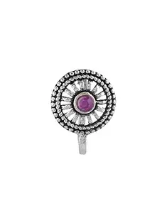Anuradha Art Silver Finish Round Shape Purple Colour Oxidised Finish Nose Pin for Women/Girls (FNP-180)