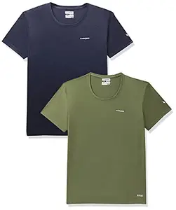 Charged Endure-003 Chameleon Spandex Knit Round Neck Sports T-Shirt Olive Size 2Xl And Charged Play-005 Interlock Knit Geomatric Emboss Round Neck Sports T-Shirt Navy Size 2Xl