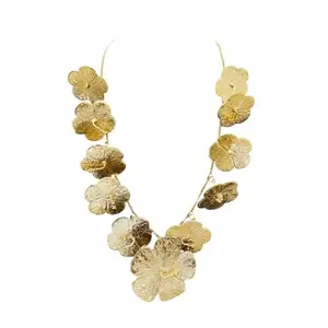 Traditional Gold-Plated Jaswandi Flower Necklace for Temple Worship, Copper Base, 22 inches