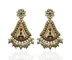 SHREE NAGNESHI Gold Plated Traditional Meenakari Traditional Kundan Studded Floral Design Pearl Earrings for Women and Girls