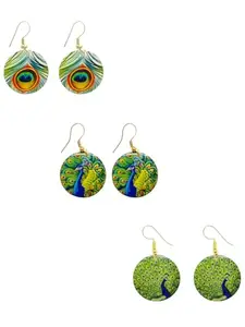 Femmibella Set Of 3 Peacock Design Drop Earrings For Women and Girls