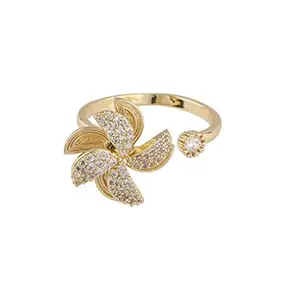 Vembley Rotating Cubic Zirconia Studded Adjustable Gold-Plated Spinner Ring For Women And Girls