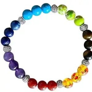 RudraGallery 7 Chakra Bracelet Original Certified By Lab Beautiful Seven Chakra Bracelet Round Shape Bead Gemstone For Women & Men Adjustable 7 Chakra Bracelet सात चक्र ब्रेसलेट