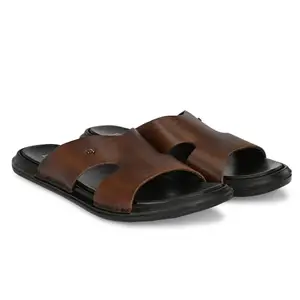 egoss Slippers & Sandals Premium Genuine Leather Slipper Slippers for Men (Tan-8)-CM-12