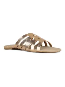 Inc.5 Womens Rose Gold Striped Round Toe Casual Flat Slip-on Sandals