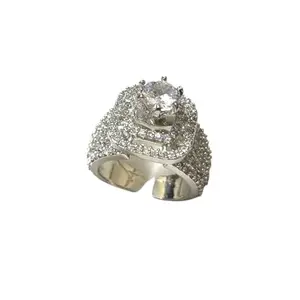 Double-Halo Adjustable Ring with Brilliant Cubic Zirconia Stones for Women