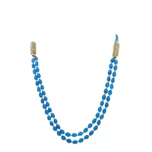 Double Strand Blue Crystal Beaded Necklace with Gold Accents, Handmade Fashion Jewellery for Women, Necklace for women