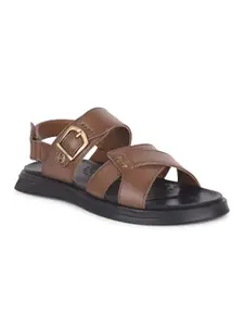Liberty Wilfred-1 Men Formal Sandal with PU Upper | PU Sole Sandal for Men | Stylish Mid Heel Sling Back Sandal for Men (45 EUR - Tan)