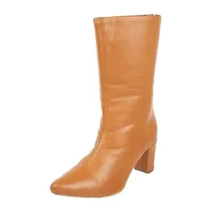 Mochi Women Tan Leather Mid Calf Boot UK/8 EU/41 (31-5298)