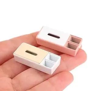 Miniature Dollhouse Tissue Box Cover Desktop Organizer Metal Dollhouse Decor White