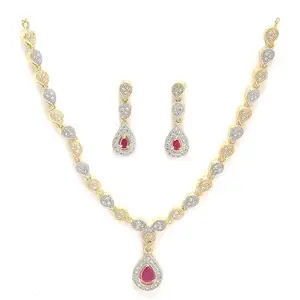 ZENEME Jewellery Set Gold Plated Glossy American Diamond Necklace Set With Earrings Jewellery For Women & Girls