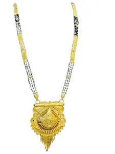 Traditional Gold-Plated Mangalsutra Necklace, Long Beaded Chain with Pendant, Indian Wedding Jewellery