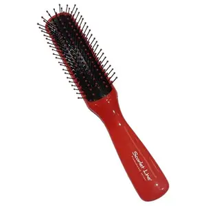 Scarlet Line Professional 7 Row Premium Flat Hair Styling Brush with Anti Slip Handle with Ball Tip Nylon Bristles for Women n Men_Red n Black