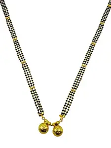 Digital Dress Room Long Mangalsutra Designs Gold Plated Necklace Heavy Maharashtrian Style Tanmaniya Vati Pendant 3 Line Gold & Black Beads Chain South Indian Gold Mangalsutra Latest Designs For Women (35 Inches)