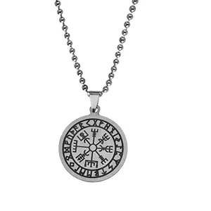 Shiv Jagdamba Vegvisir Viking Compass Norse Runes Protection Amulet Viking Jewelry Black Silver Stainless Steel Pendant Necklace Chain For Men Women