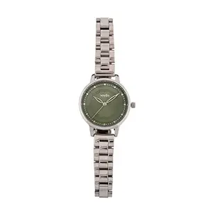 Voylla Silver Toned Green Dial Stainless Steel Straps Analogue Quartz Movement Ladies Watch for Women and Girls