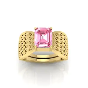 RRVGEM Pink Sapphire Ring 9.25 Ratti 9.00 Carat Certified AAA++ Quality Natural Pink Sapphire Gemstone Ring Gold Plated for Men and Women's