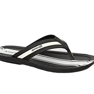 AEROWALK Stylish T-Shape Fashion Sandal/Slipper for Men | Comfortable | Lightweight | Anti Skid | Casual Office Footwear (NV76_BLK+WHITE_43)