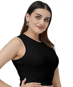 GLOWBERRY Womens & Girls Solid Ribbed V-Neck Collarless Sleeveless Slim Fit Stylish Tank Top 70% Cotton 20% Elestane 10% Polyester