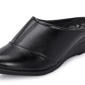 Karaddi Women's Formal Shoes | Comfortable Stylish Back Open Wedge Heel Pull on Bellies & Ballerina for Womens | Mule Slip on Shoes Women Color Black 4 UK/ind