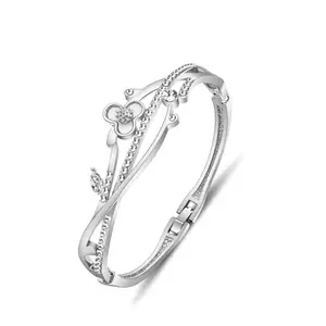Shining Diva Fashion Valentine Gift For Girlfriend Latest Stylish Silver Plated Crystal Bangle Bracelet for Women and Girls (16292b)