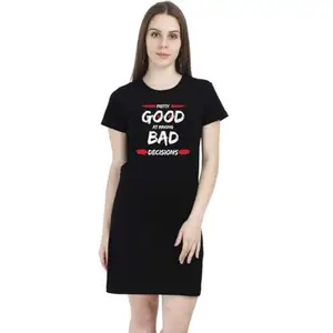 High on Soda Pretty Good at Making Bad Decisions Quotes T-Shirt Dress for Women (Black, Large)