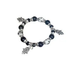 THE OPAL FACTORY Hamsa Evil Eye Moti Bracelet Black And Silver For Women's