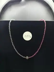 AURA Two-Tone Beaded Necklace with Pearl Centre, White and Pink