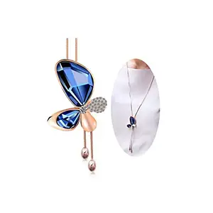 Shining Diva Fashion Latest Stylish Crystal Butterfly Chain Pendant Necklace for Women and Girls (Blue)(9278np)