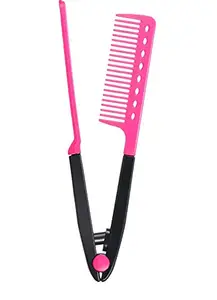 Alexvyan Pink Straightening Hair Comb Salon Brush Combs Hairdressing Styling Hair Straightener V-shaped Straight Comb Straightener Comb for Knotty Hair Mens & Women