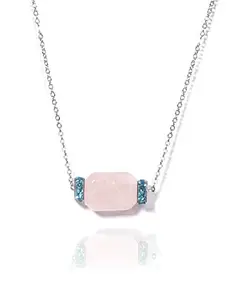 Gempro Genuine Rose Quartz Gemstone Love Candy Chain Pendant Necklace for Women, Pink